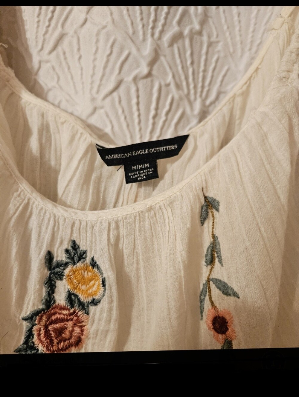 Embroidered Ivory Floral Peasant Top - Picture 5 of 12